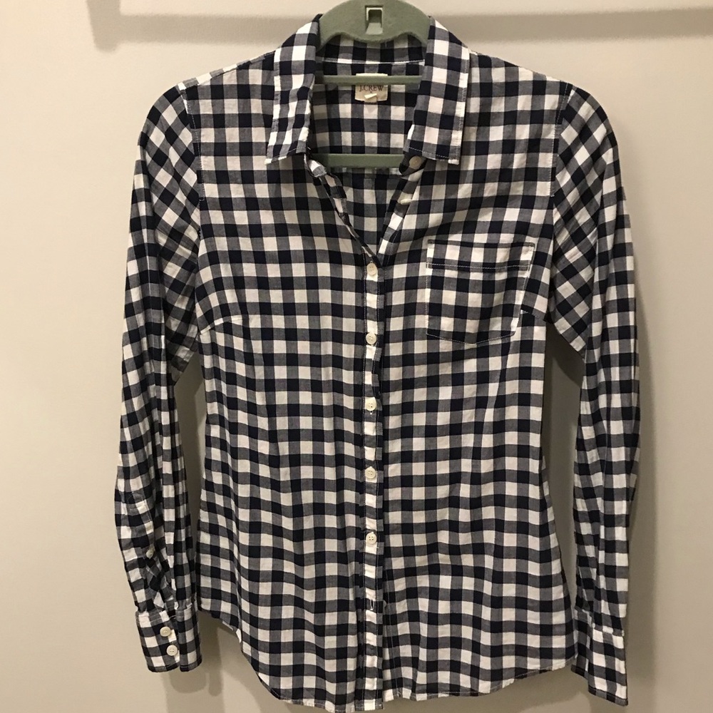 J Crew navy/white gingham button up